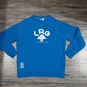 LRG Lifted Research Group Blue Cotton Knot Crew Sweater Sweatshirt Mens L Logo